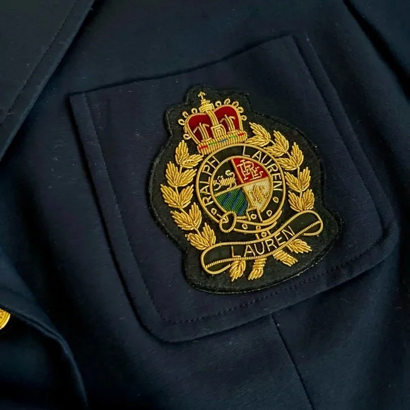 VTG LRL Ralph Lauren Womens Blazer Navy Crest & Crown Cotton Jacket Sz 12 Y2K - Picture 9 of 12